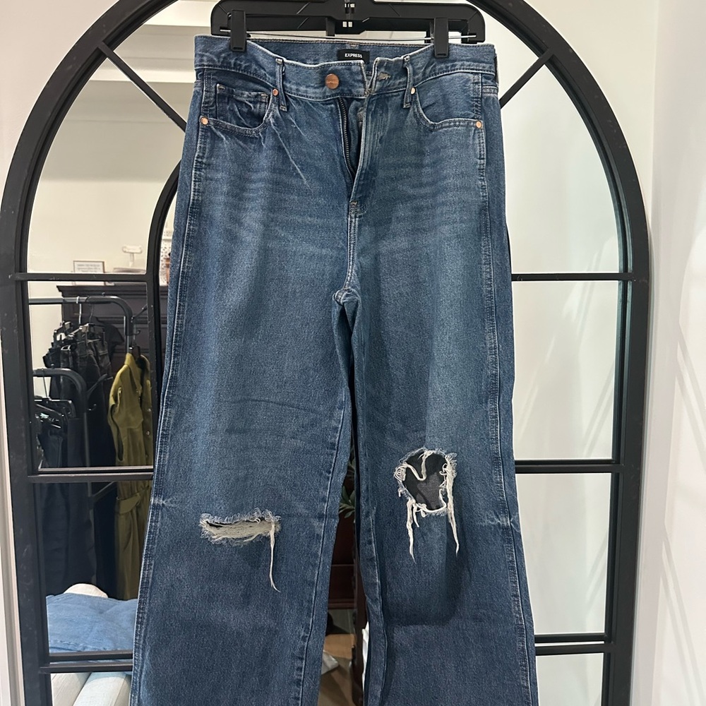 Express Blue Distressed Women's Flare Jeans